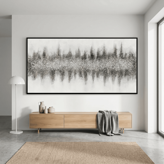 Pictures  -  Silver Textured Painting on Canvas with Black Frame - 140 x 70cm  -  60484964