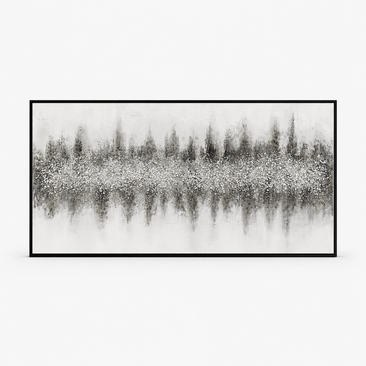 Pictures  -  Silver Textured Painting on Canvas with Black Frame - 140 x 70cm  -  60484964
