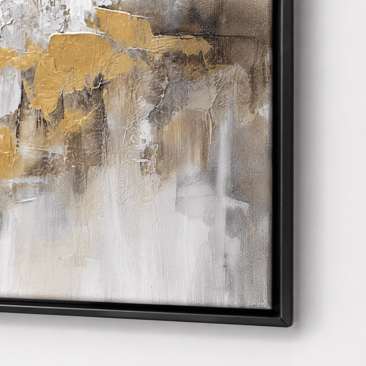 Pictures  -  Gold Abstract Painting on Canvas with Black Frame - 140 x 70cm  -  60484965