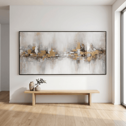 Pictures  -  Gold Abstract Painting on Canvas with Black Frame - 140 x 70cm  -  60484965