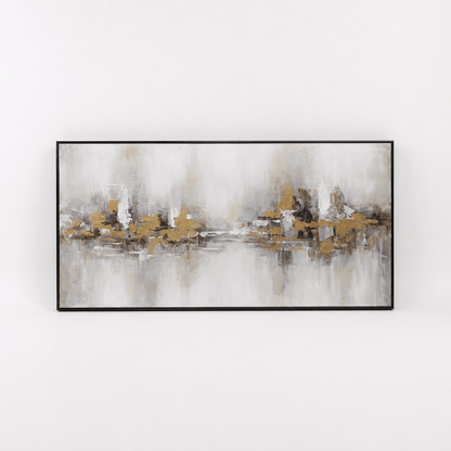Pictures  -  Gold Abstract Painting on Canvas with Black Frame - 140 x 70cm  -  60484965
