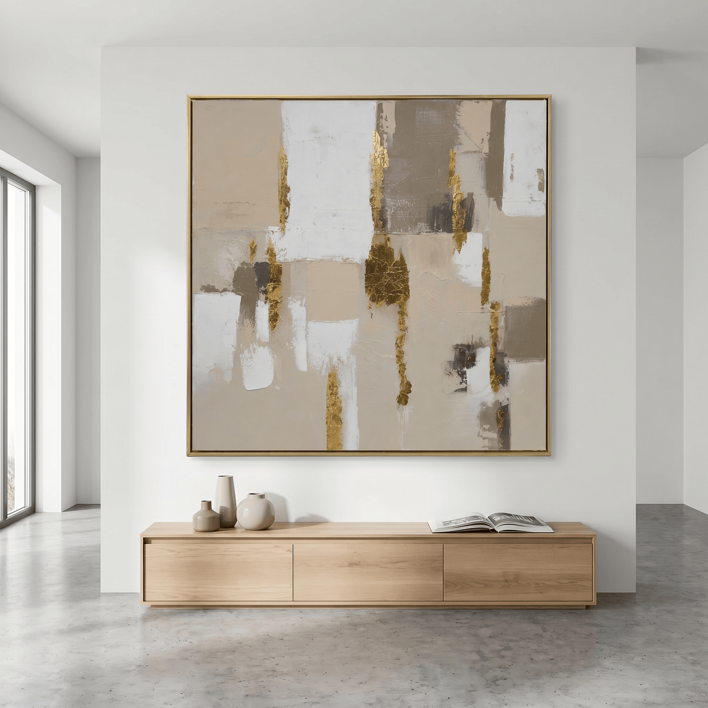 Pictures  -  Gold Abstract Painting on Canvas with Champagne Gold Frame - 100 x 100cm (20388)  -  60484967