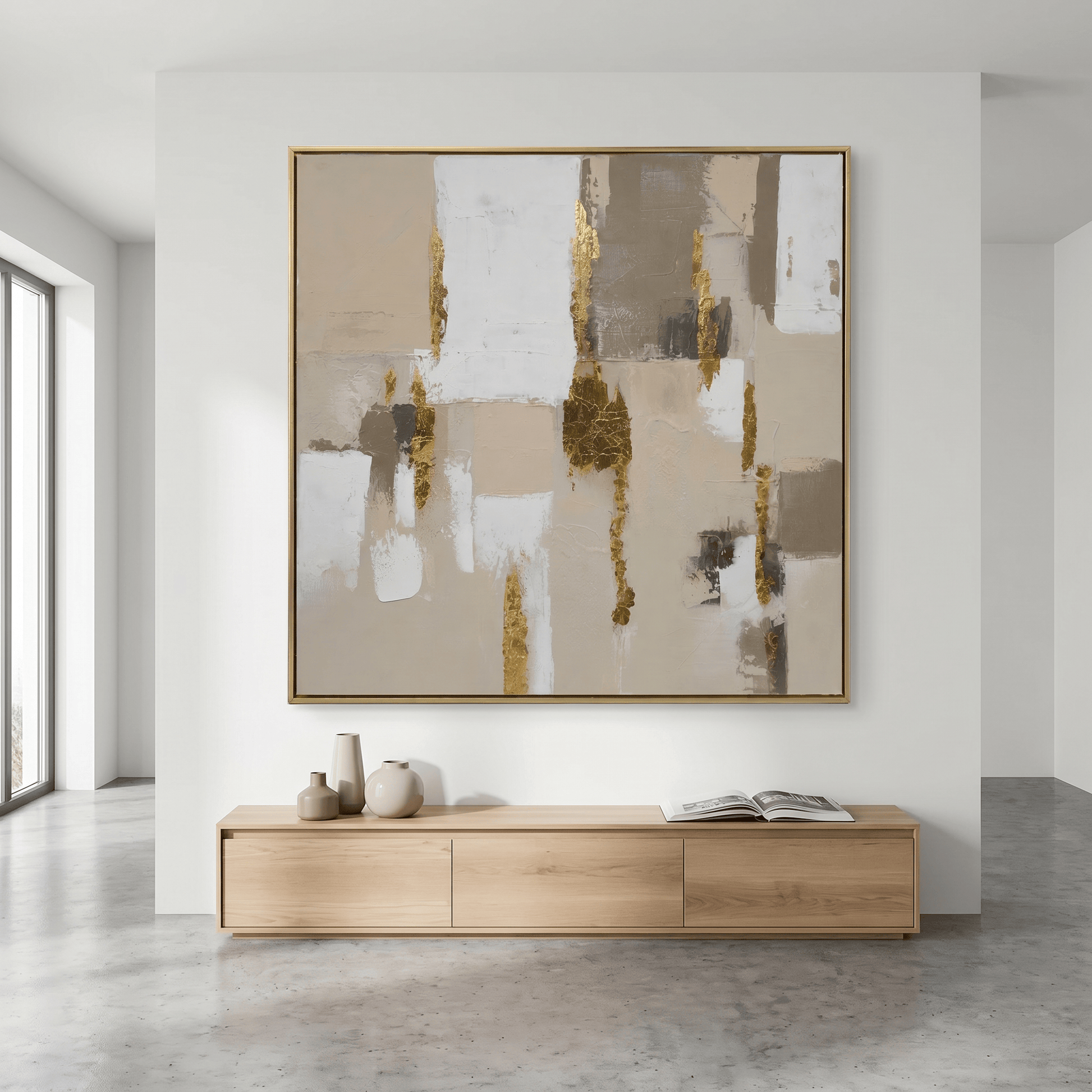 Pictures  -  Gold Abstract Painting on Canvas with Champagne Gold Frame - 100 x 100cm (20388)  -  60484967