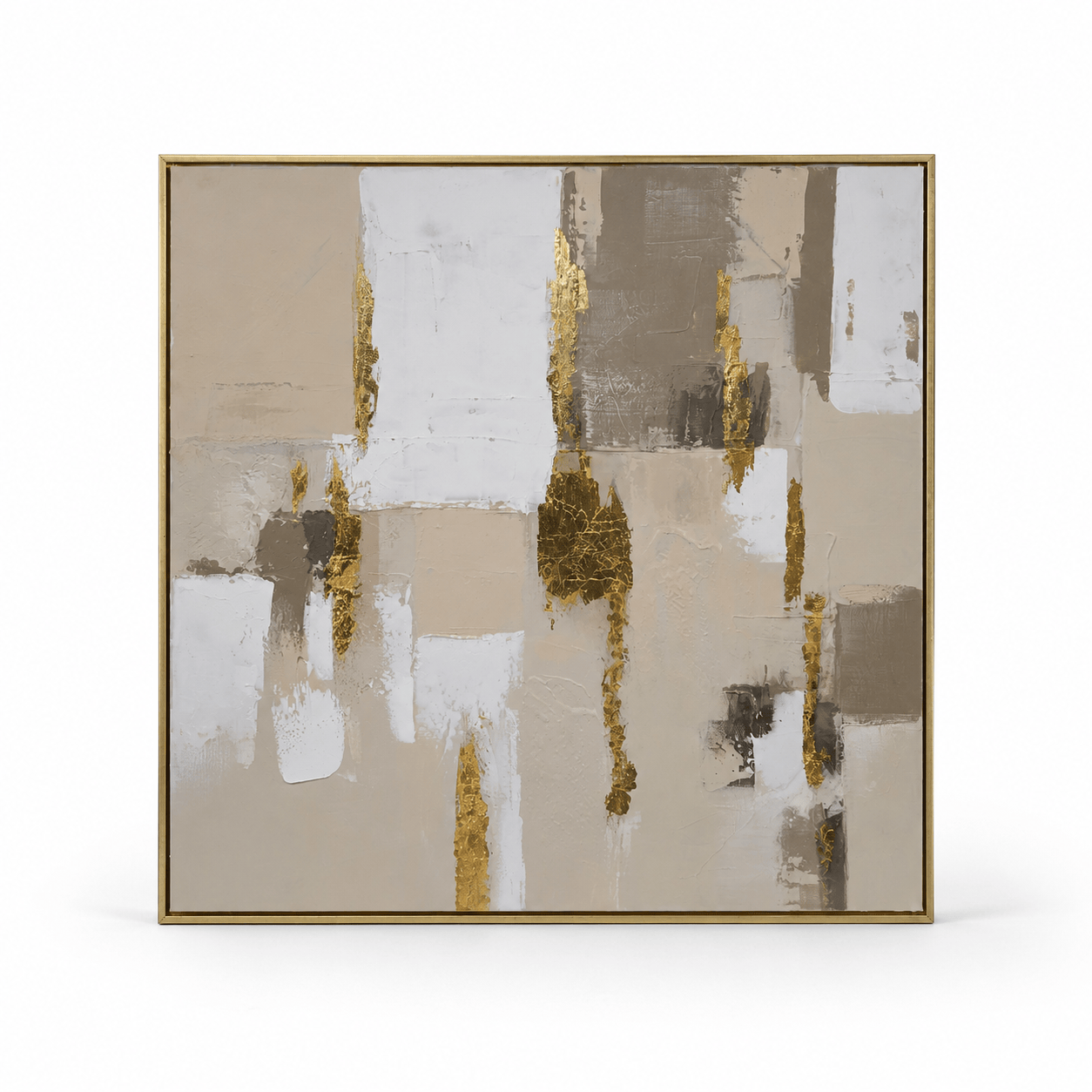Pictures  -  Gold Abstract Painting on Canvas with Champagne Gold Frame - 100 x 100cm (20388)  -  60484967