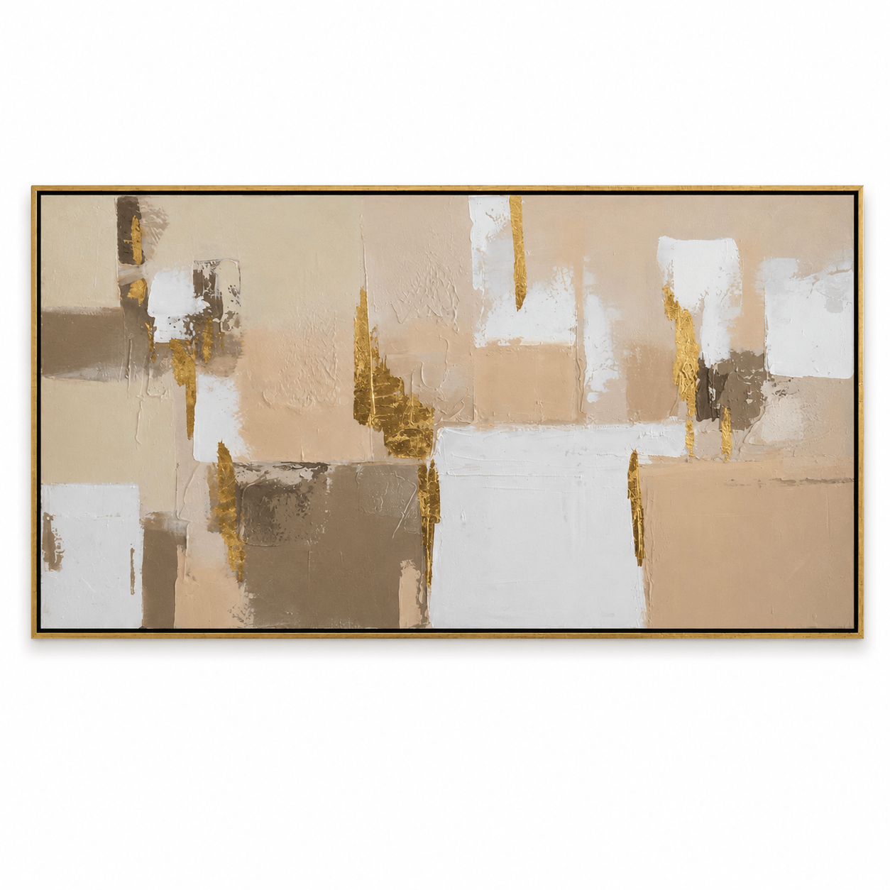 Pictures  -  60484968 Gold & Beige Abstract Painting - 140 x 70cm  -  60484968