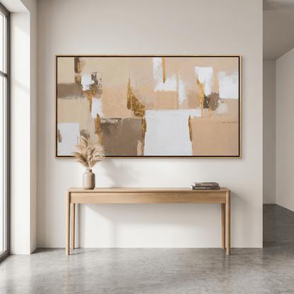 Pictures  -  60484968 Gold & Beige Abstract Painting - 140 x 70cm  -  60484968