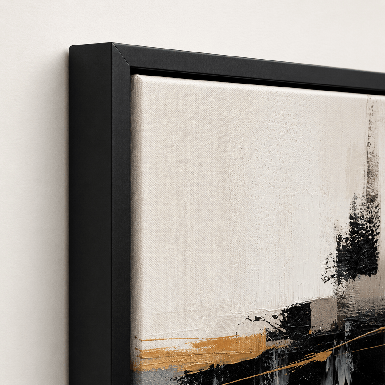 Pictures  -  Black & Gold Abstract Painting on Canvas with Black Frame - 140 x 70cm  -  60484969