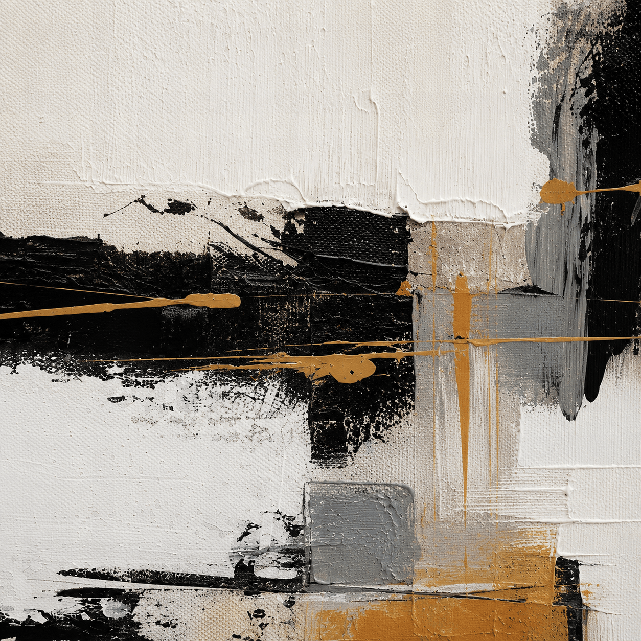 Pictures  -  Black & Gold Abstract Painting on Canvas with Black Frame - 140 x 70cm  -  60484969