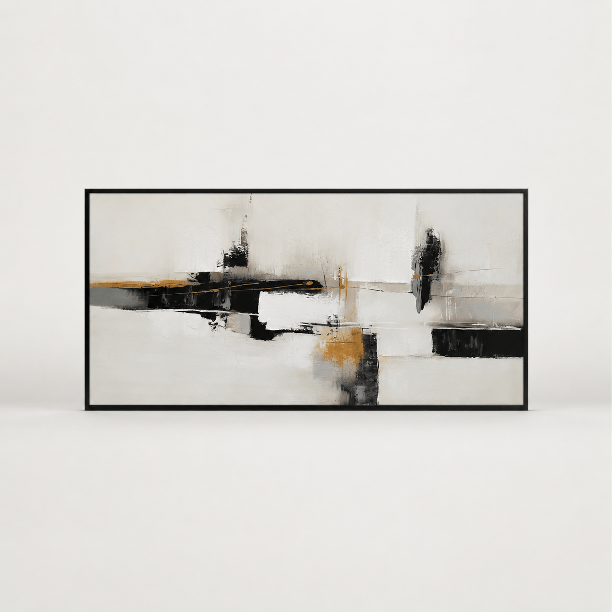 Pictures  -  Black & Gold Abstract Painting on Canvas with Black Frame - 140 x 70cm  -  60484969