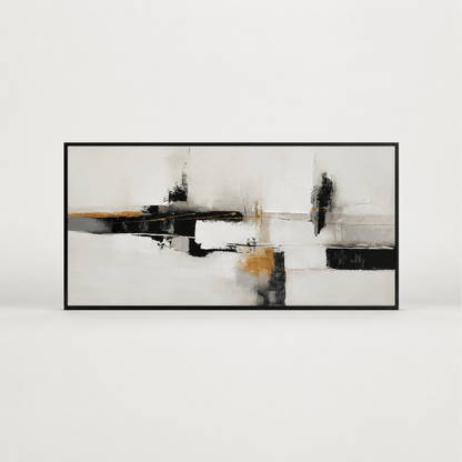 Pictures  -  Black & Gold Abstract Painting on Canvas with Black Frame - 140 x 70cm  -  60484969