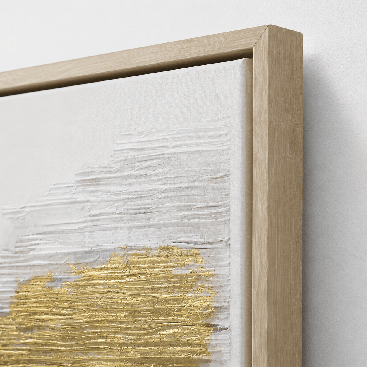 Pictures  -  Gold Abstract Painting on Canvas With Light Wood Frame - 140 x 70cm  -  60484970