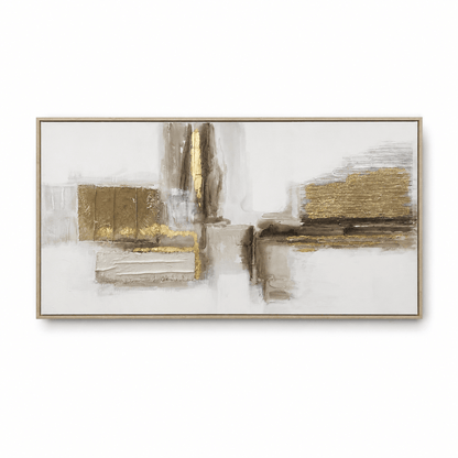 Pictures  -  Gold Abstract Painting on Canvas With Light Wood Frame - 140 x 70cm  -  60484970