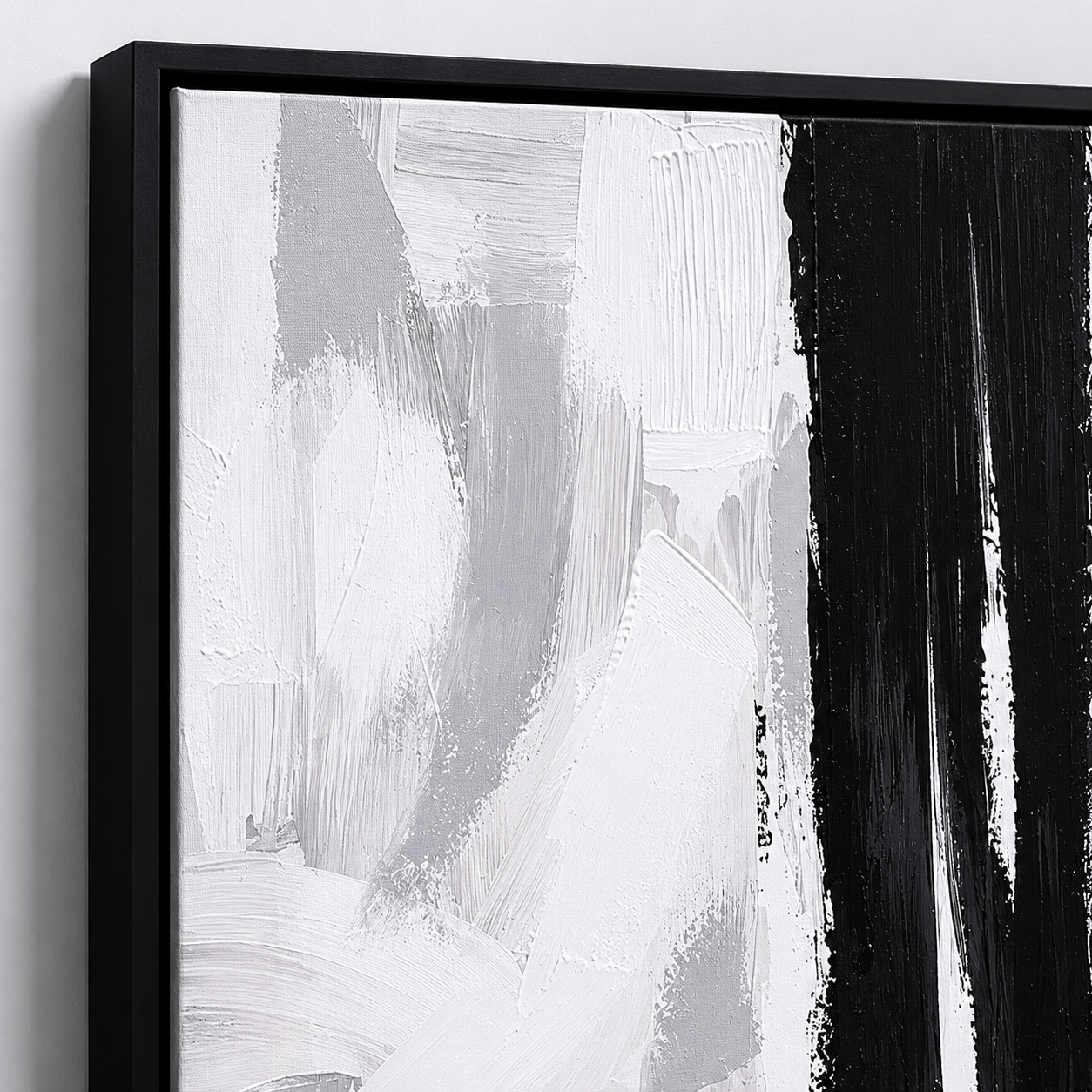 Pictures  -  Black Painting on Canvas with Black Frame - 90 x 120cm  -  60484971