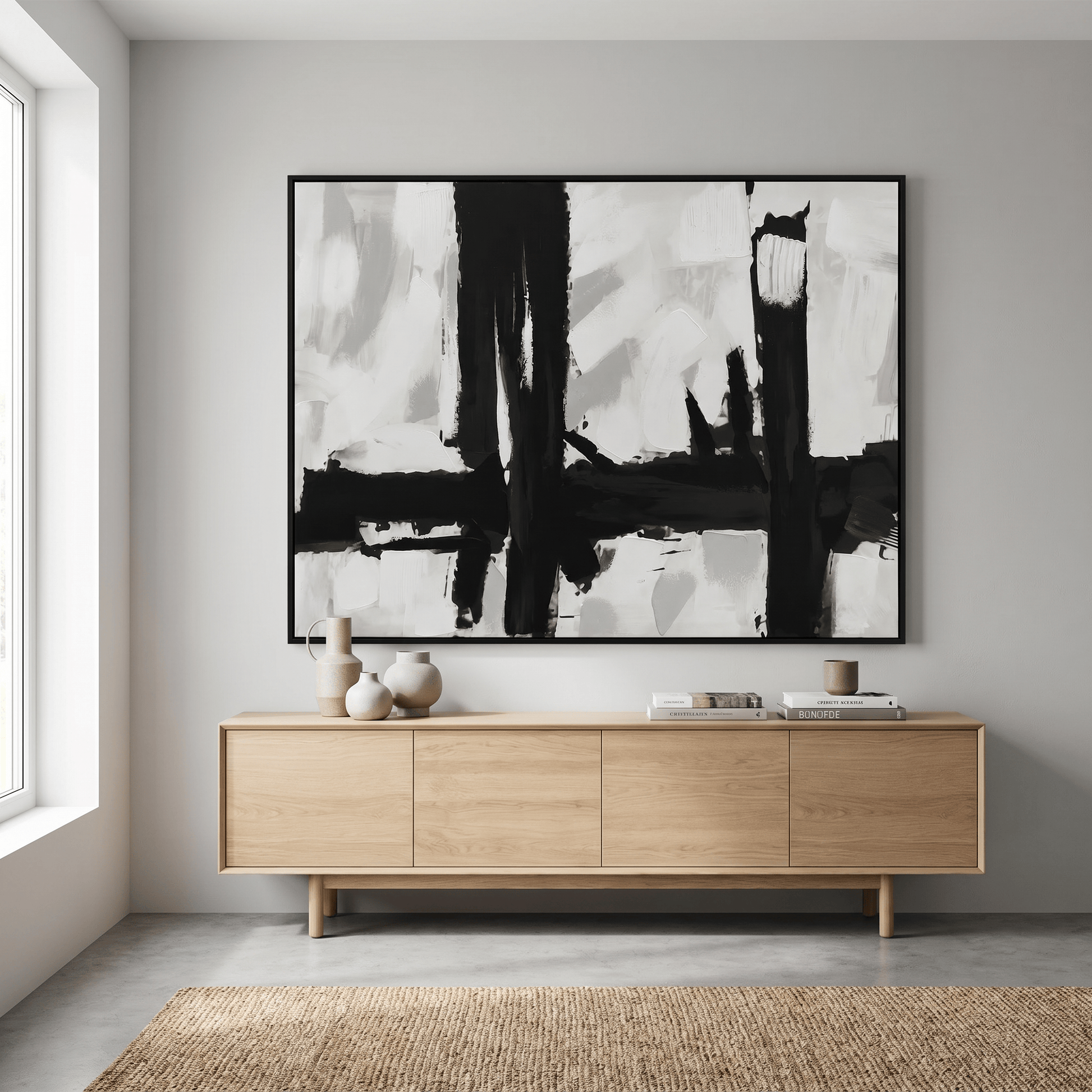 Pictures  -  Black Painting on Canvas with Black Frame - 90 x 120cm  -  60484971