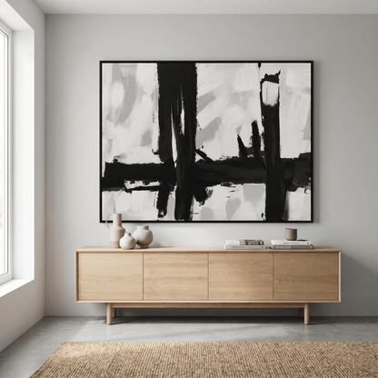 Pictures  -  Black Painting on Canvas with Black Frame - 90 x 120cm  -  60484971