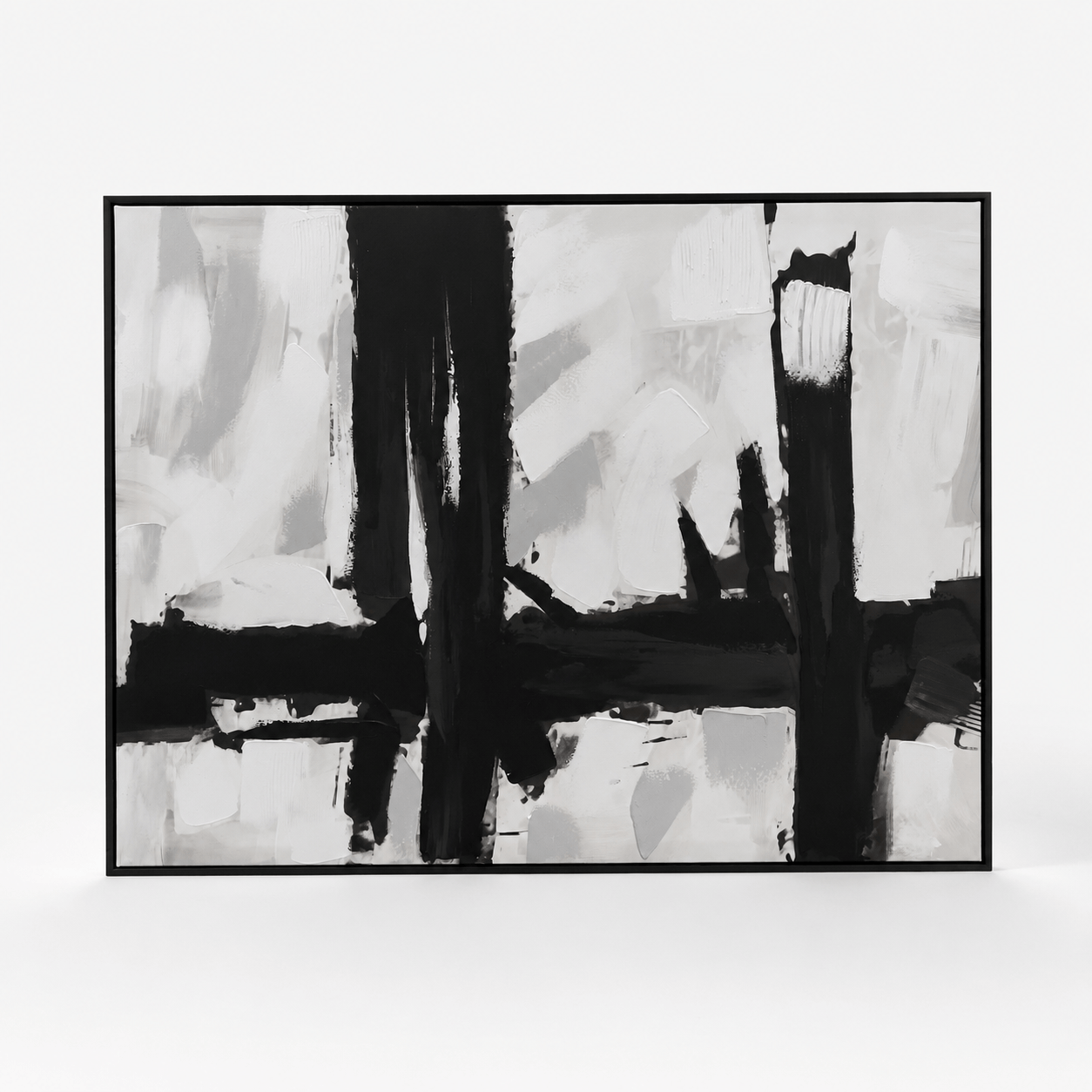 Pictures  -  Black Painting on Canvas with Black Frame - 90 x 120cm  -  60484971