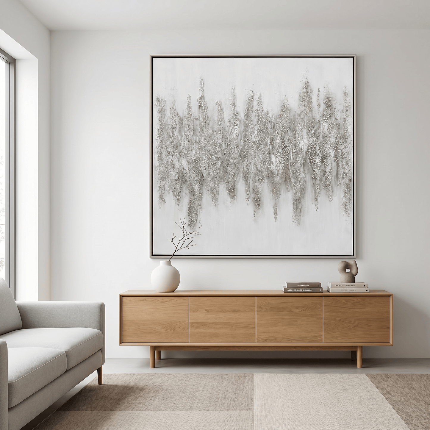 Pictures  -  Silver Painting on Canvas with Silver Frame - 100 x 100cm  -  60484972