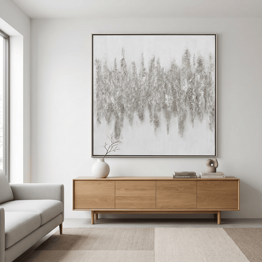 Pictures  -  Silver Painting on Canvas with Silver Frame - 100 x 100cm  -  60484972