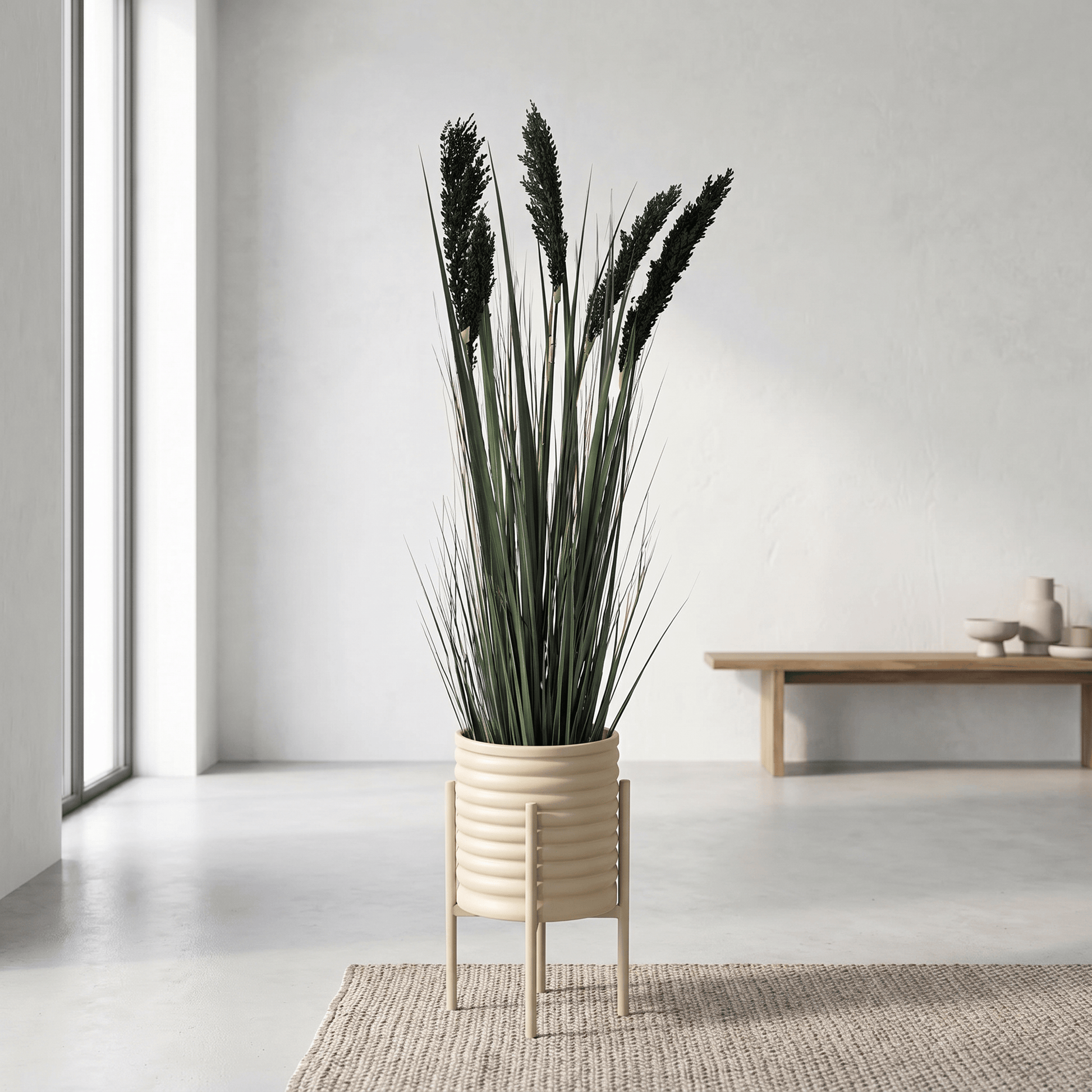 Homeware  -  Medium Ribbed Metal Plant Pot - Cream  - 