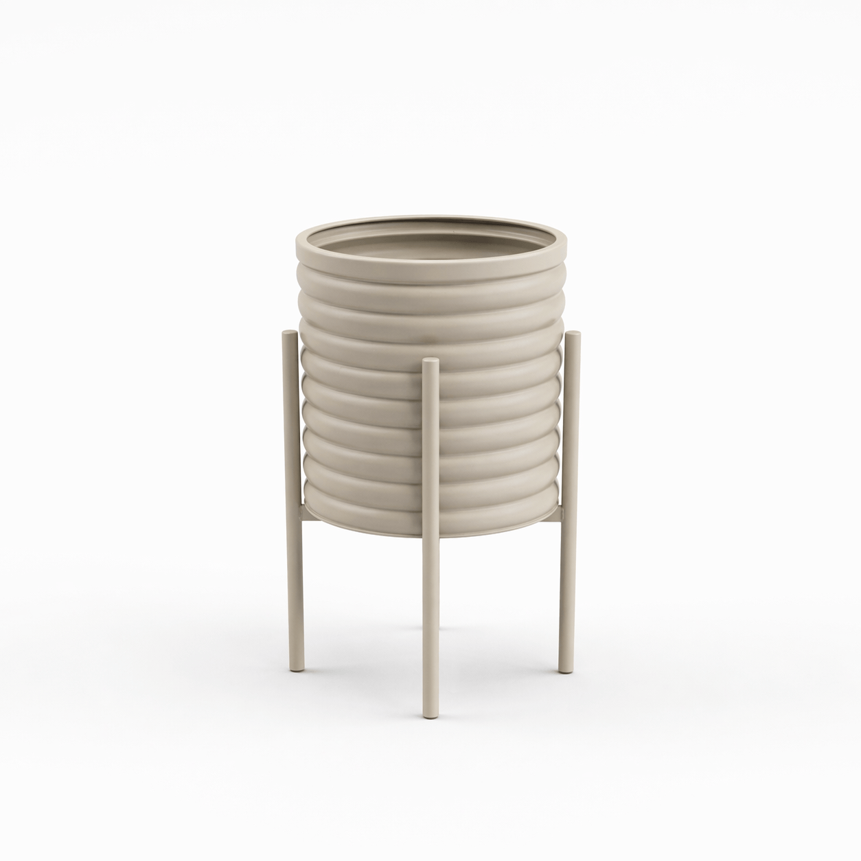 Homeware  -  Medium Ribbed Metal Plant Pot - Cream  - 