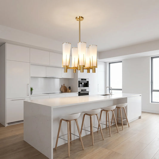 Lights  -  YS 10-1578-6 Chandelier with White Glass Shade - Gold  -  60485094