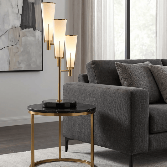 Lights  -  Table Lamp with White Glass Shade - Gold  -  60485095