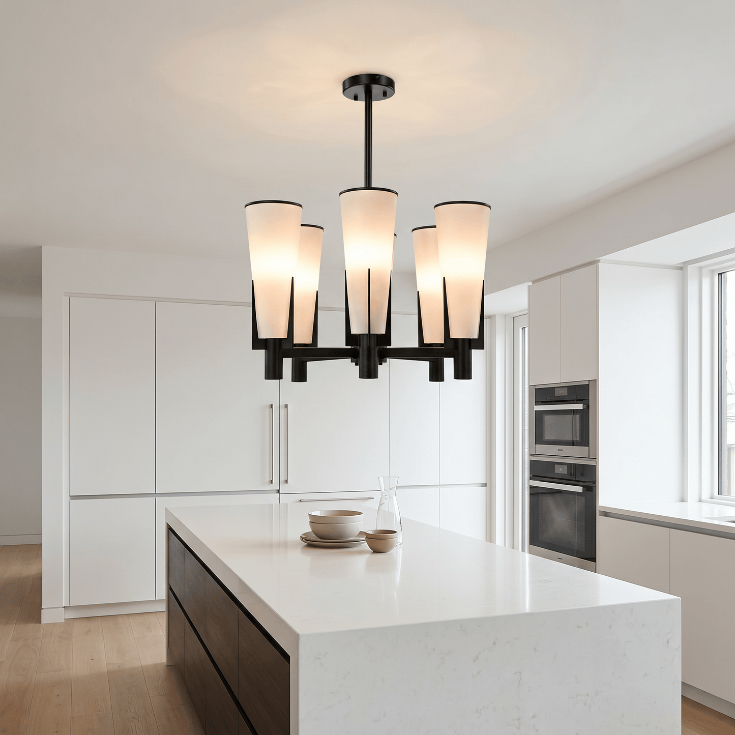 Lights  -  YS 10-1578-6BL Chandelier with White Glass Shade - Black  -  60485097
