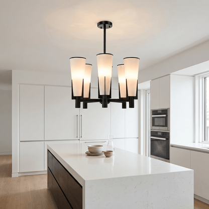 Lights  -  YS 10-1578-6BL Chandelier with White Glass Shade - Black  -  60485097