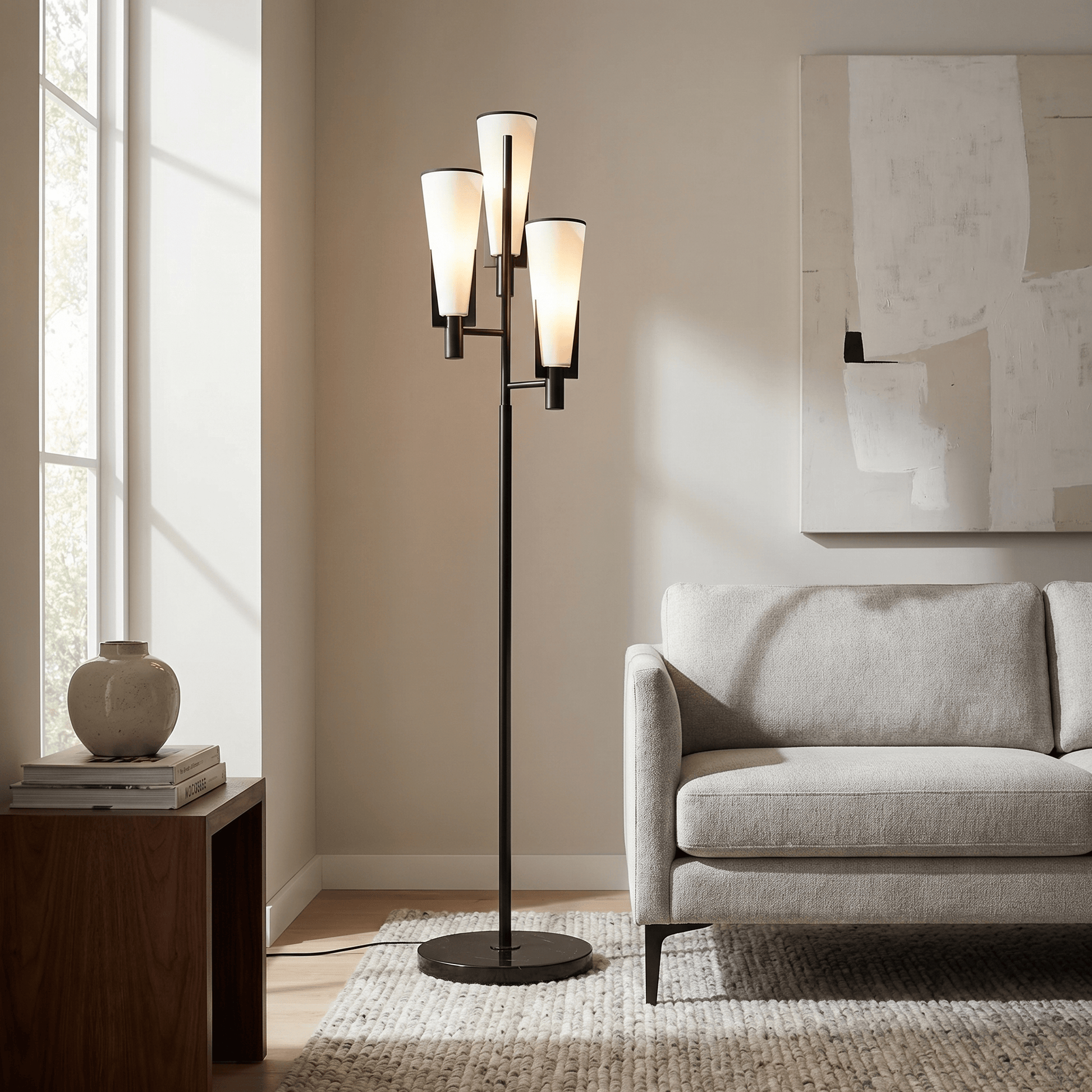 Lights  -  YS 13-1578-3BL Floor Lamp with White glass Shade - Black  -  60485098