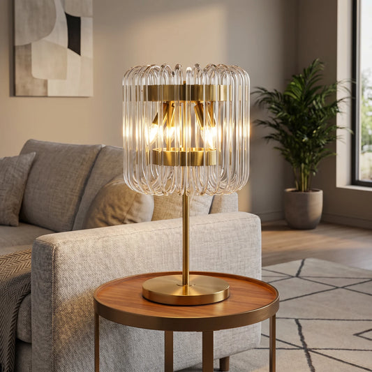 Lights  -  YS 12-1466-4BB Brushed Brass Table Lamp with Clear Glass  -  60485113