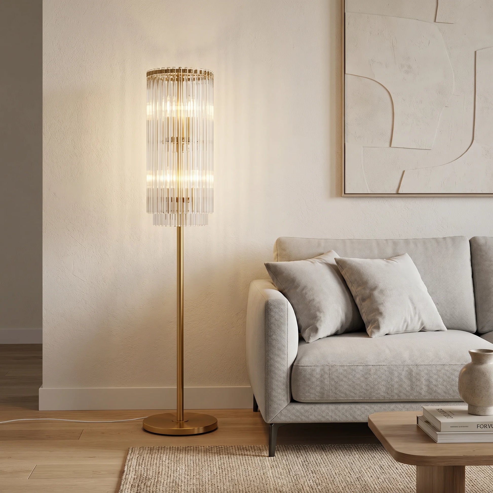 Lights  -  YS 13-1227-4BB Brushed Brass Floor Lamp with Clear Glass  -  60485115