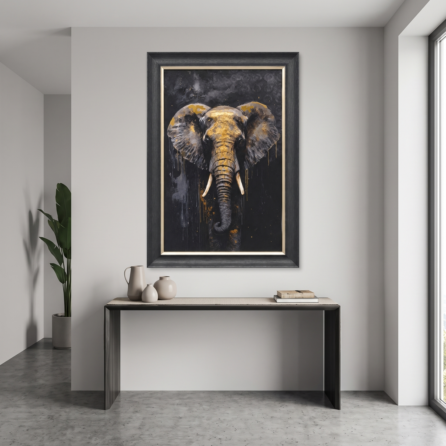 60485117 Elephant Framed Painting - 114 x 74cm