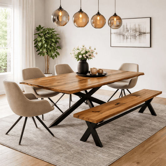 Regency Dining Table with Bench & 6 Amy Chairs