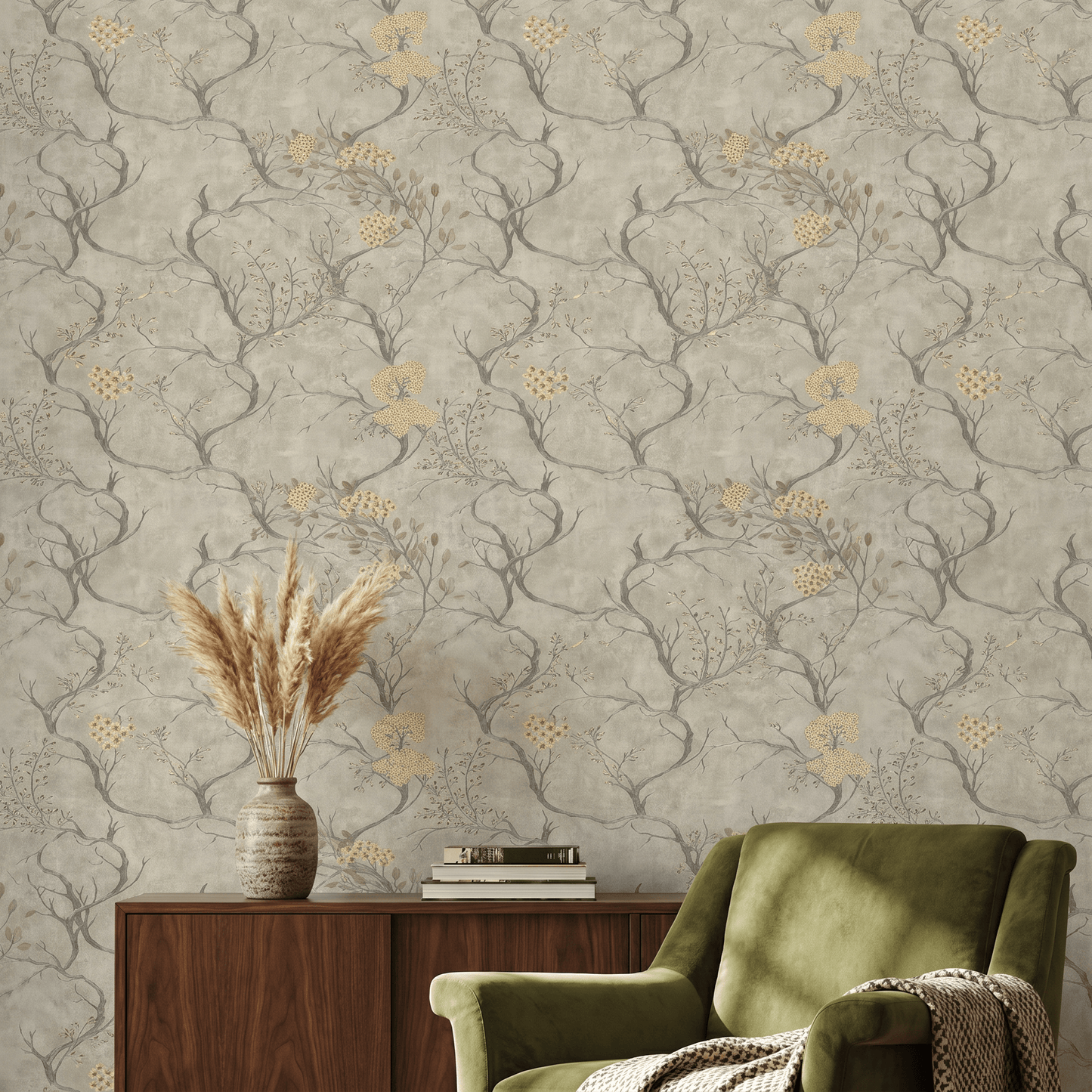 Wallpaper  -  Rasch Albero Pewter Floral Trail Wallpaper - 400426  -  60485293