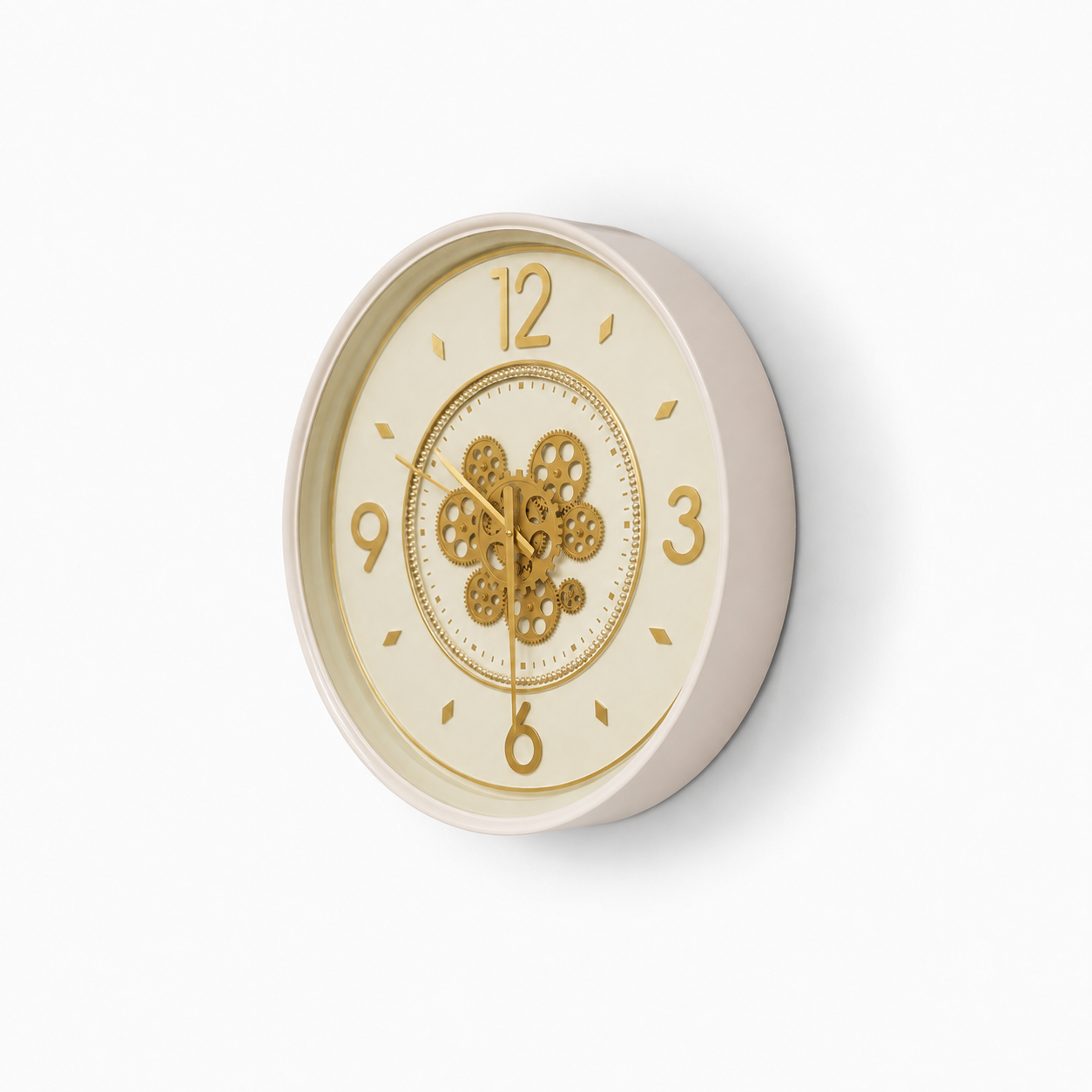 60485393 Beige & Gold Wall Clock - 55.5cm angled view showing deep beige frame and gold clock face