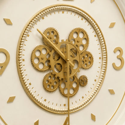 60485393 Beige & Gold Wall Clock - 55.5cm detailed close-up of decorative gold gear centre