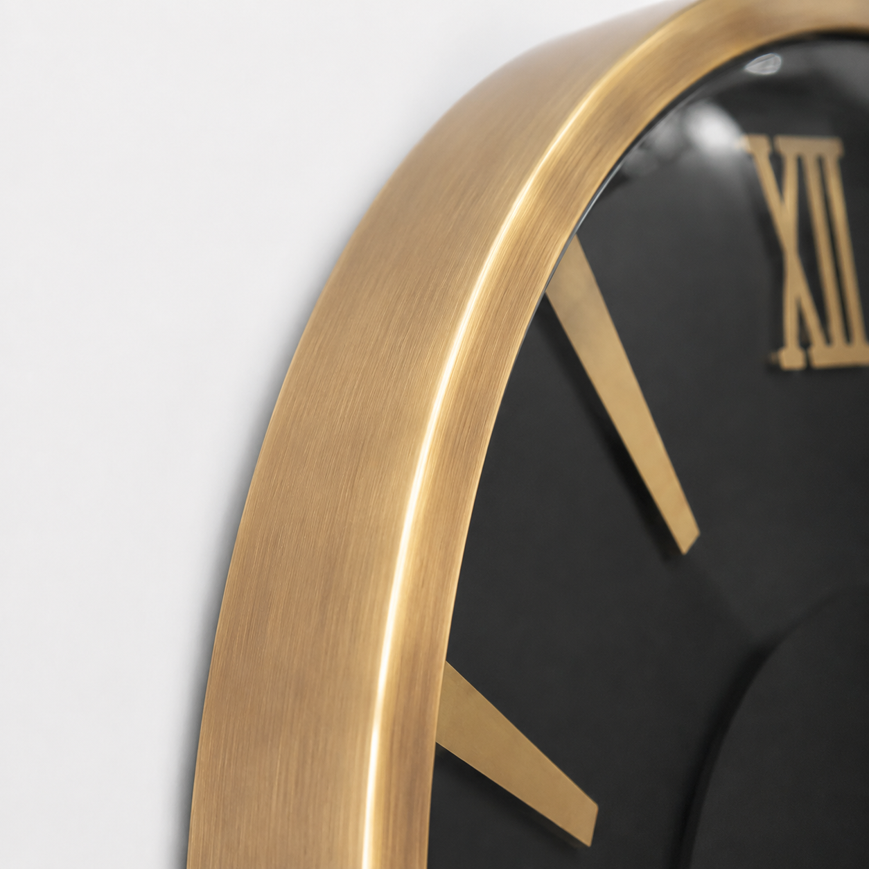 60485399 Black & Gold Wall Clock - 100cm close-up of brushed gold-effect frame and black clock face