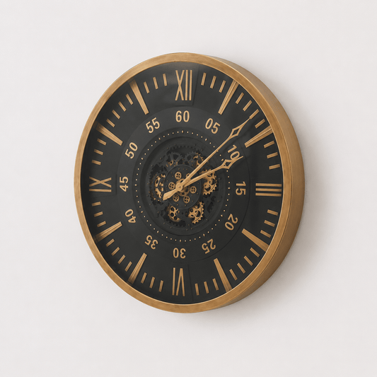 Homeware  -  60485400 Black & Gold Wall Clock - 100cm  -  60485400