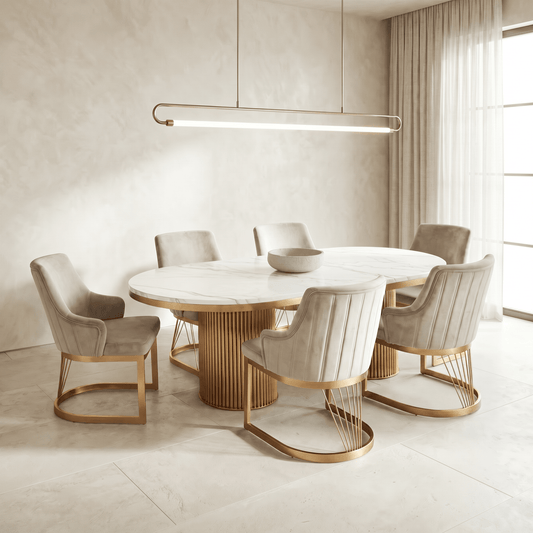 Furniture  -  Luca 2m Dining Table & 6 Chairs - Gold  -  60485569