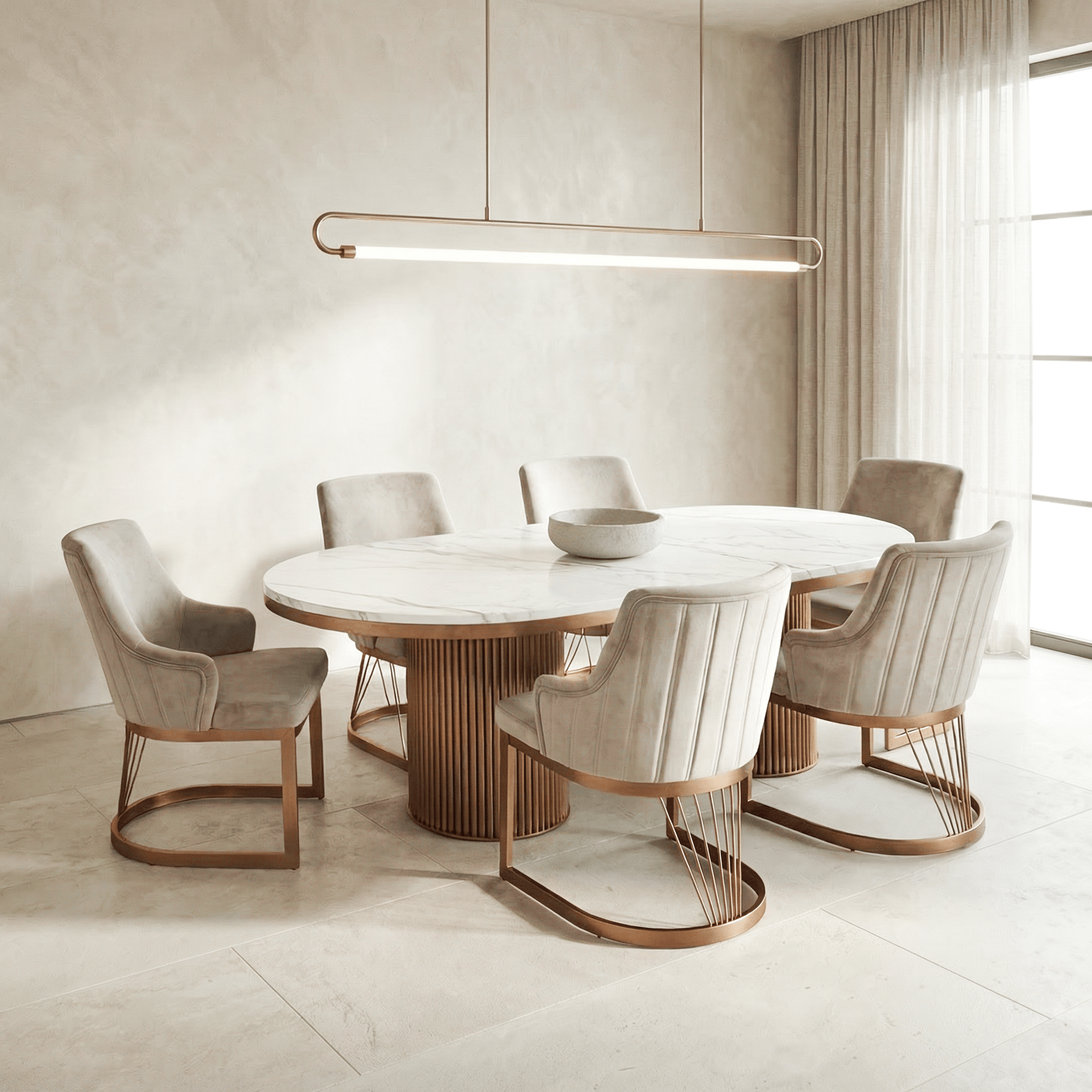 Furniture  -  Luca 2m Dining Table & 6 Chairs - Bronze  -  60485570