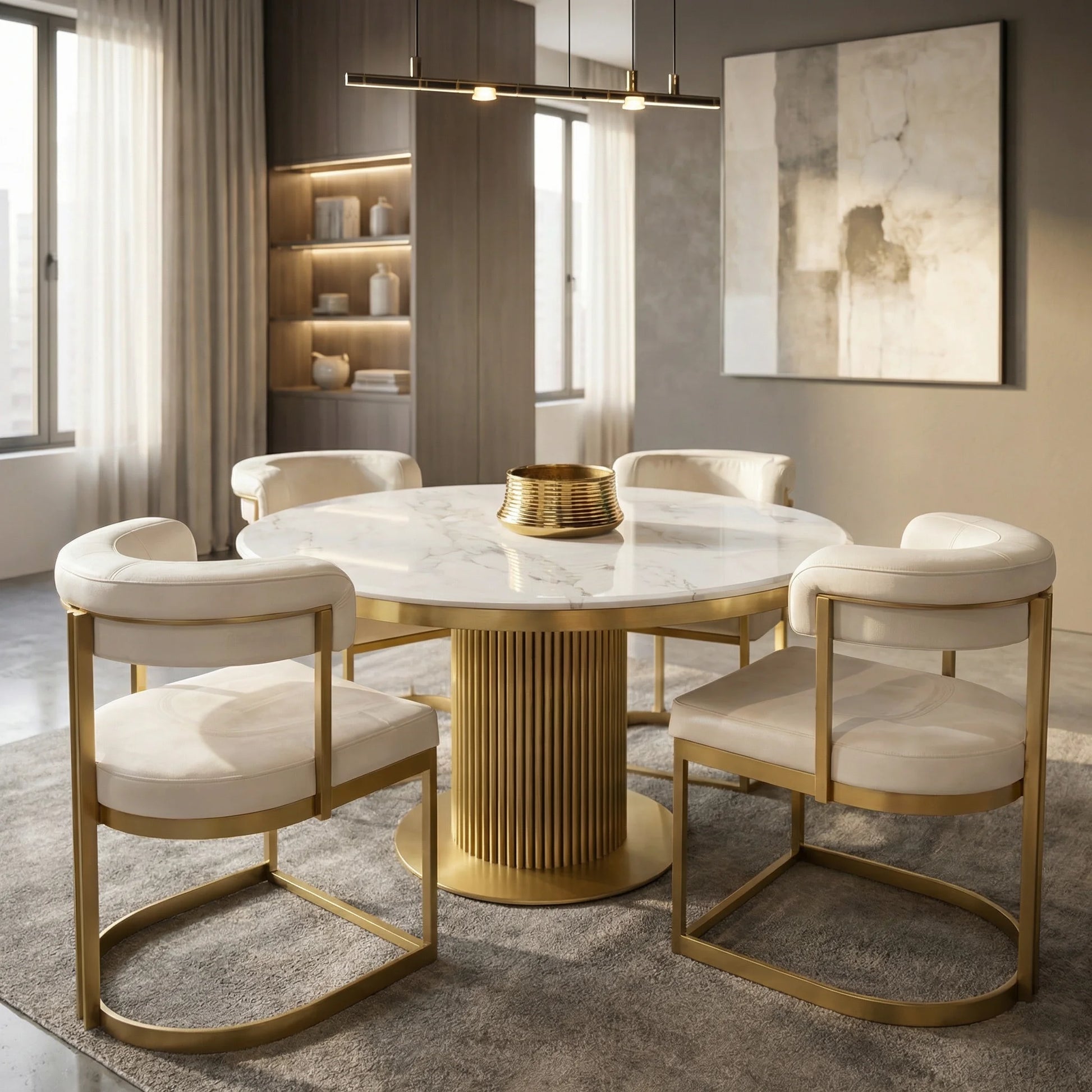 Furniture  -  Luca Round Dining Table & 4 Darcy Chairs - Gold  -  60485573