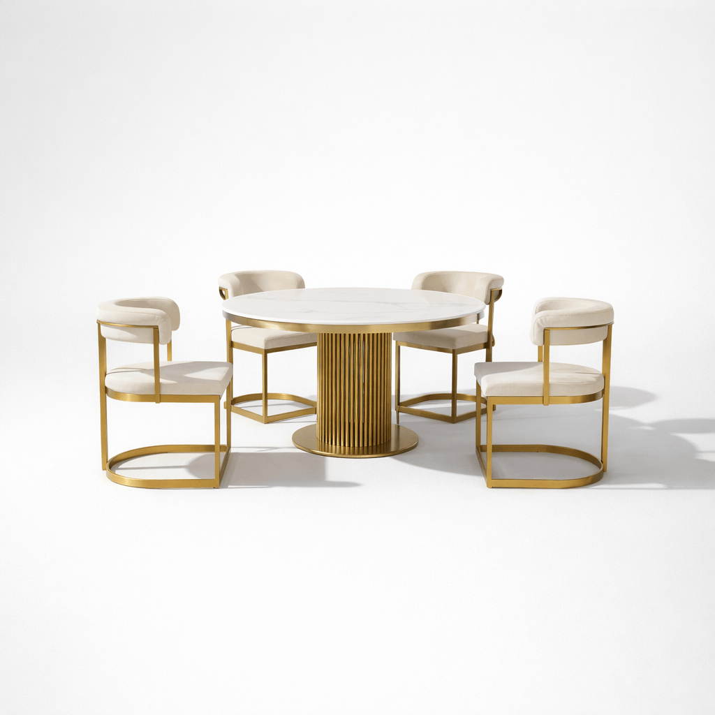 Furniture  -  Luca Round Table & 4 Darcy Chairs - Gold  -  60485573