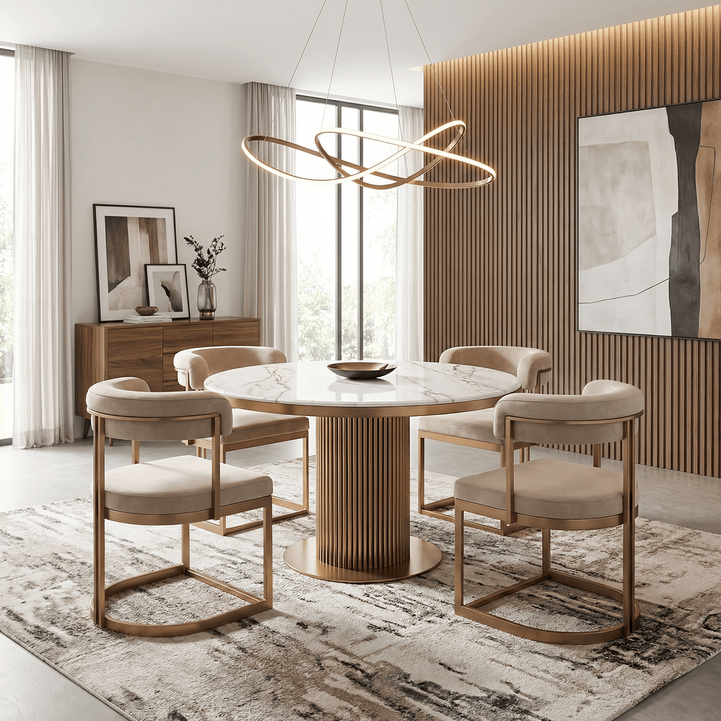 Furniture  -  Luca Round Dining Table & 4 Darcy Chairs - Bronze  -  60485574