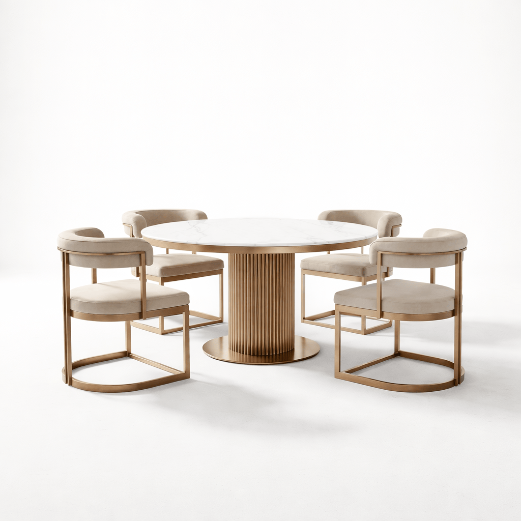 Furniture  -  Luca Round Dining Table & 4 Darcy Chairs - Bronze  -  60485574