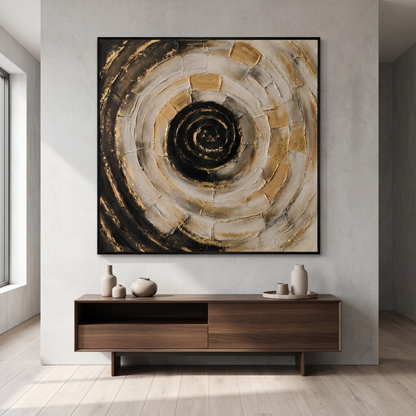 60485671 Black & Gold Spiral Painting - 100 x 100cm