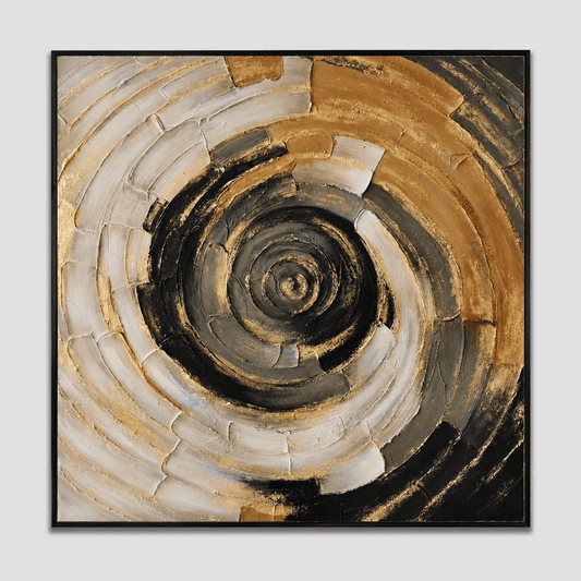 Pictures  -  60485672 Black & Gold Spiral Painting - 100 x 100cm  -  60485672