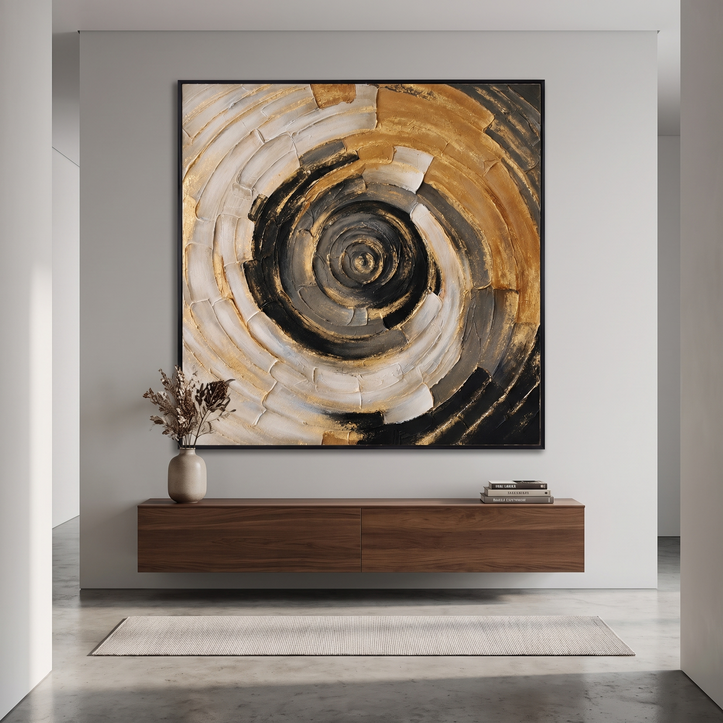 60485672 Black & Gold Spiral Painting - 100 x 100cm
