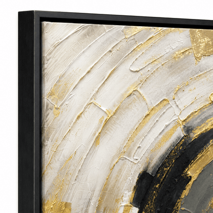 Pictures  -  Yiwu Black & Gold Spiral Painting on Canvas with Black Frame - 100 x 100cm  -  60485672