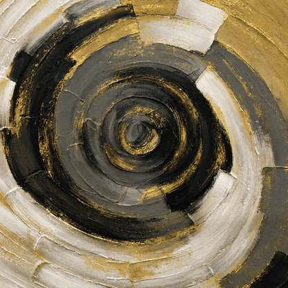 Pictures  -  Yiwu Black & Gold Spiral Painting on Canvas with Black Frame - 100 x 100cm  -  60485672