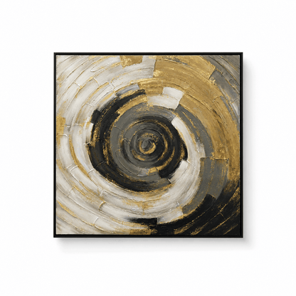 Pictures  -  Yiwu Black & Gold Spiral Painting on Canvas with Black Frame - 100 x 100cm  -  60485672